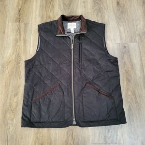 St Johns Bay Vest Mens Large Black Quilted Zip Front Corduroy Collar Farm Barn